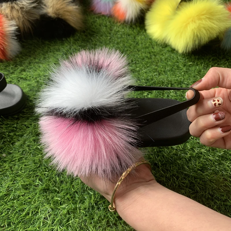 Wholesale Toddler Fur Slides With Strap Multi Color Faux Fur Slides