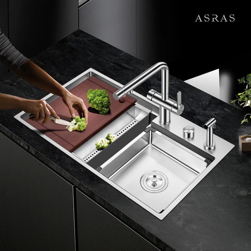 Asras不锈钢304单碗阶梯式水槽7947J-2手工厨房水槽| Alibaba.com