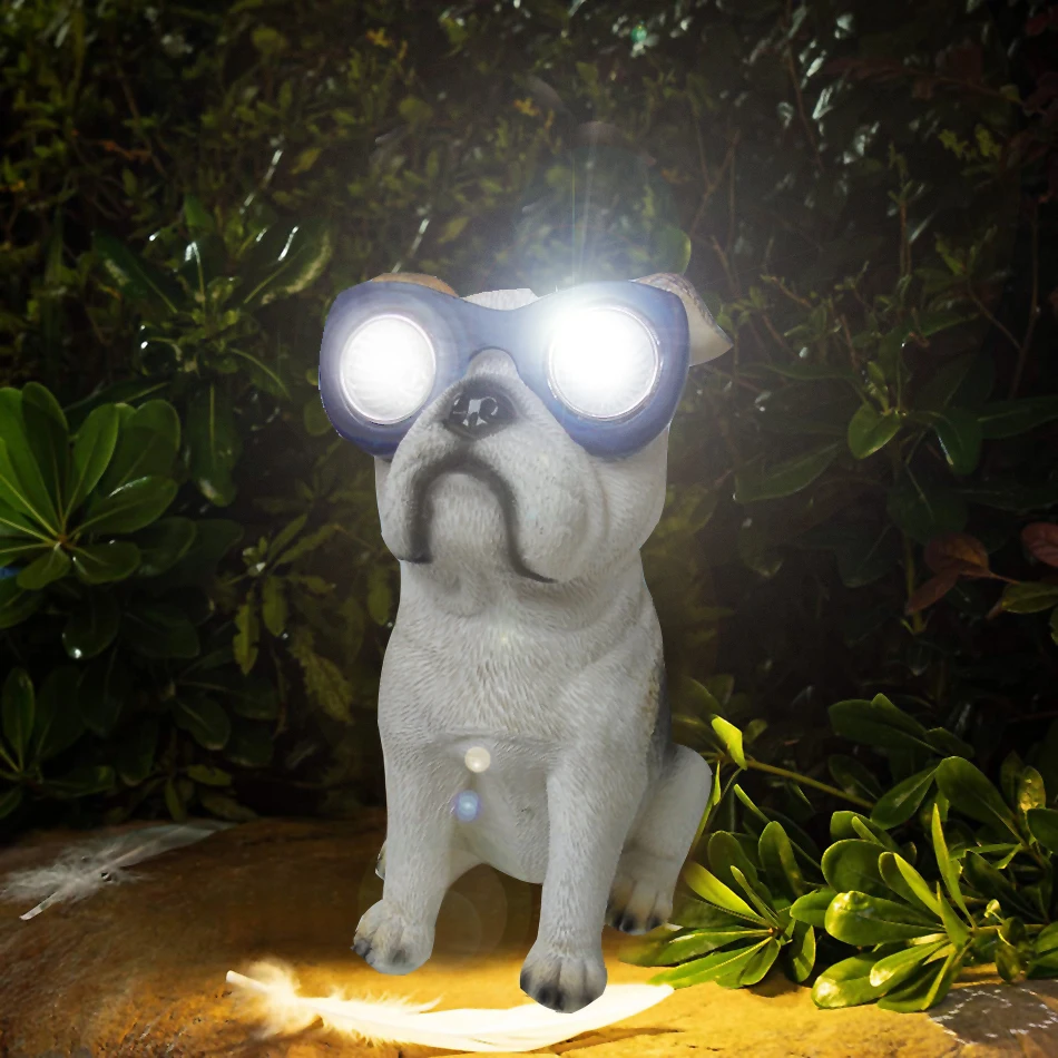 Garden  Resin Animals Figurine Solar Eyes Light LED Solar Powered Spot Light Dog Owl Statue Outdoor Decoration