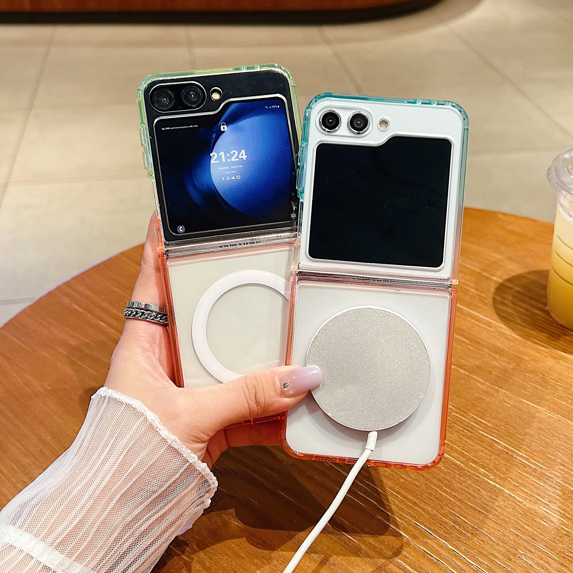 z flip7 shockproof cover 2 in 1 gradient transparent magnetic clear phone case acrylic cover-5