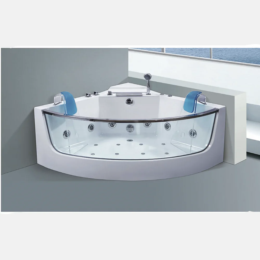 2 People Glass Jacuzzier Corner Massage Spa Bathtub Home Use Highend