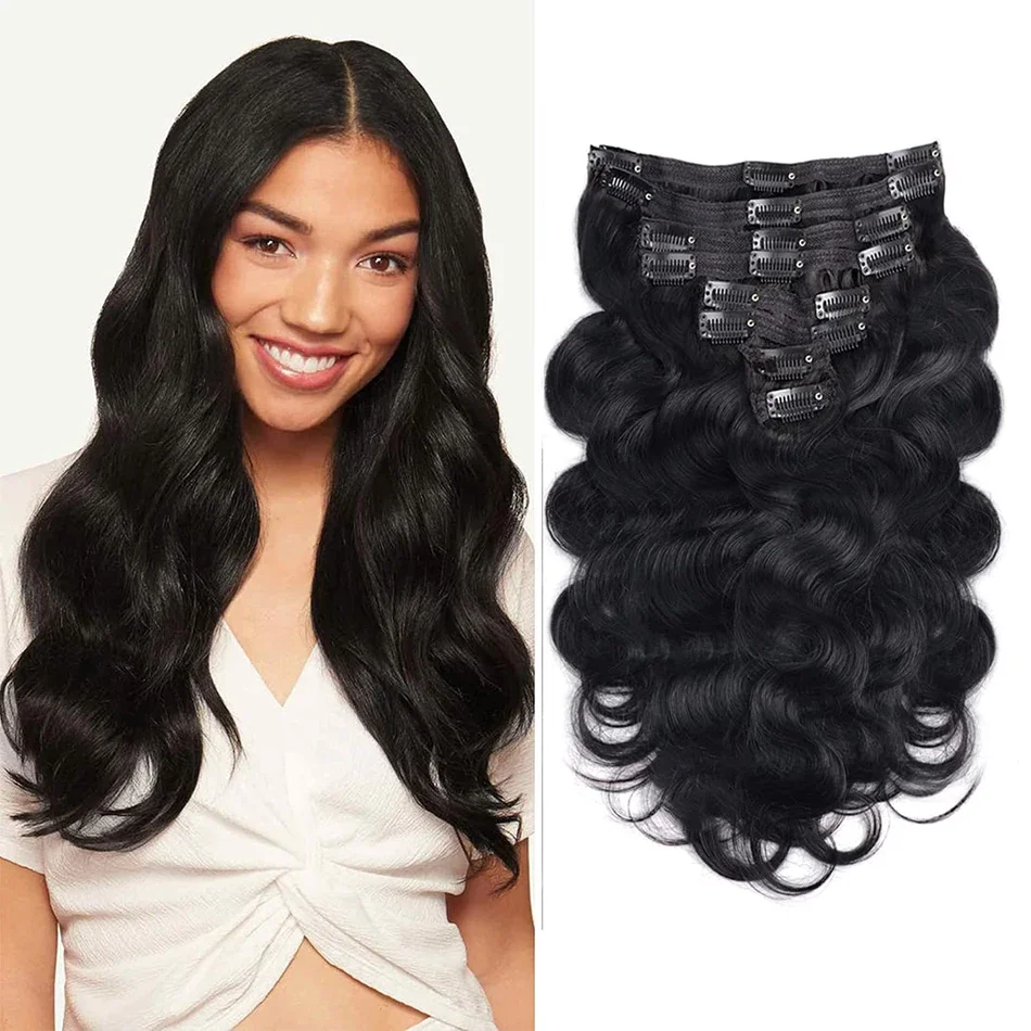 Echthaar Clip In Extensions Brasilianische Body Wave Schwarz_voghion.com