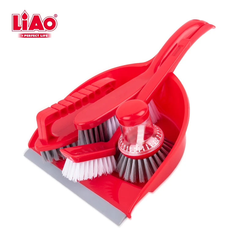 LiAo 4 Pack Table Dustpan and Sweeping Brush Set with Long Bristle Desk Brooms Scrub Brush and Dish Brushes