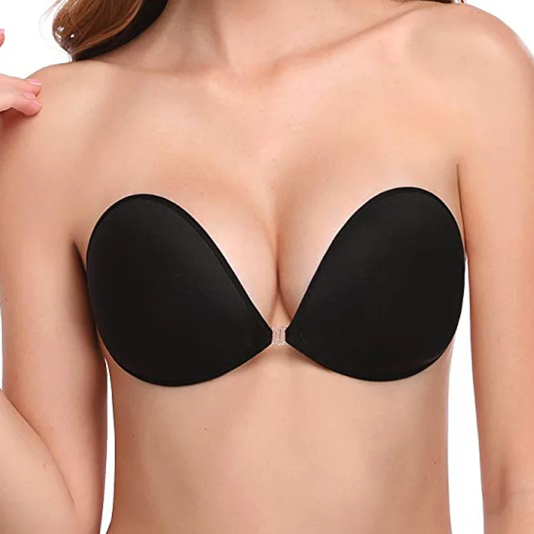 Strapless Adhesive Bra Invisible Push Up Bra Backless Sticky Bra For Low  Cut Deep-V Wedding Prom Dress-Black