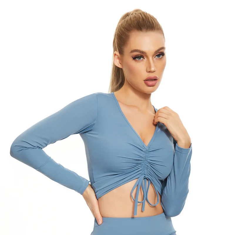 New trendy clothes two-piece skirt suit  women's casual V-neck long-sleeved and half-skirt yoga suit fitness Gym Fitness Sets supplier