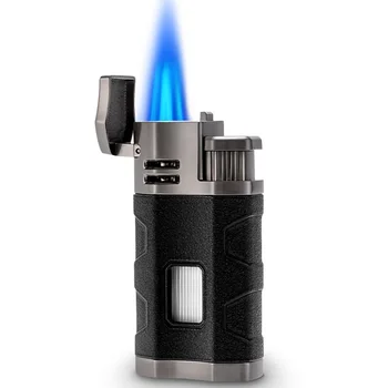 New Design Triple Jet Flame Cigar Lighter with Cigar Punch Windproof Butane Refillable Cigar Torch Lighters Custom