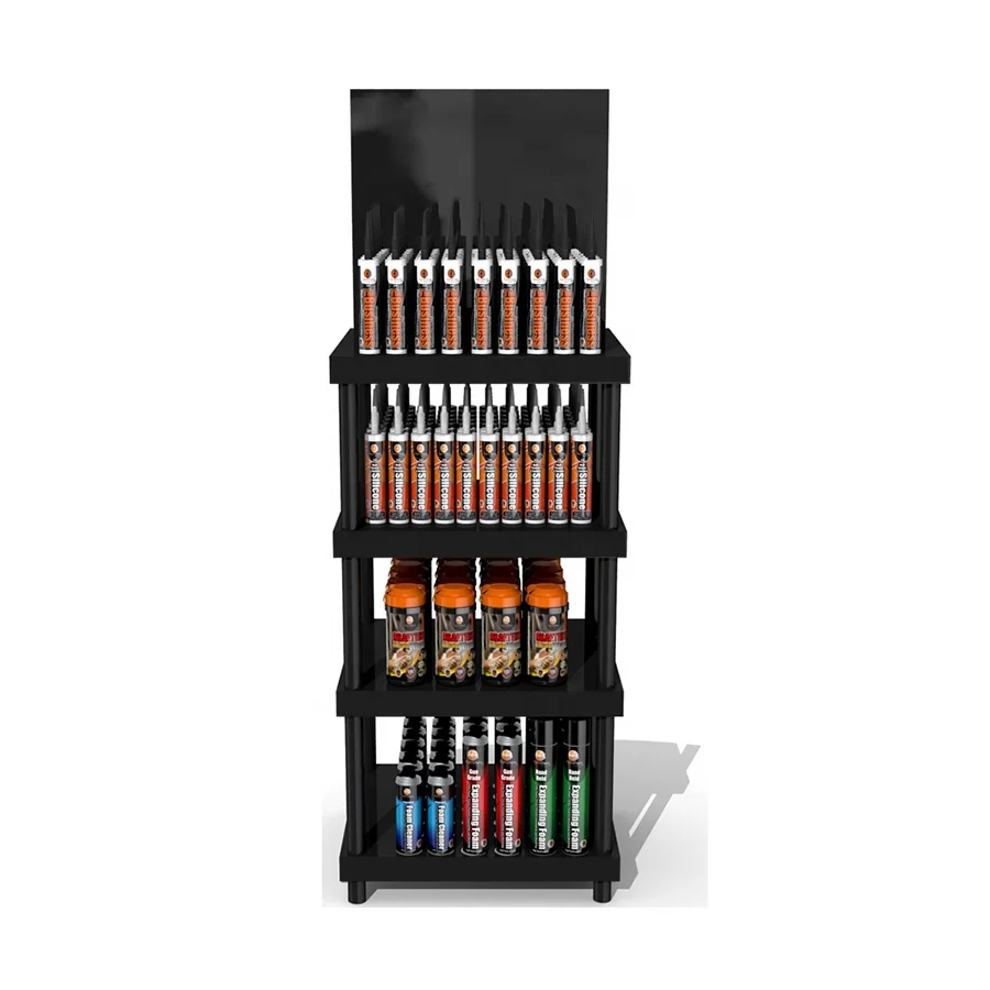 Store Adhesive Display Rack Powder Coated Metal Sealant Display Stand