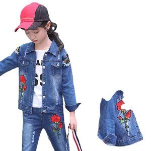 2021 Teenage Clothes Set Girl Jacket Pants 2pcs Denim Suit Children Spring Autumn Embroidery Clothing Sets Baby Girls Outfits