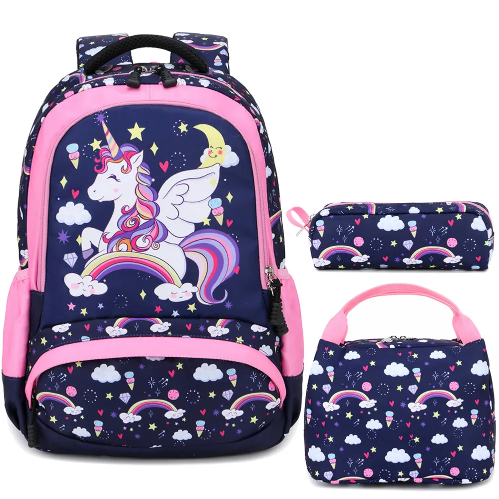 3-in-1 Cute Unicorn School Backpack Set Lunch Box Pencil Case Girls ...