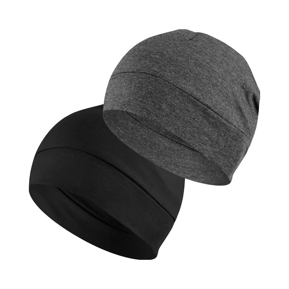Headshion 2-Pack Lightweight 100% Cotton Beanie Sleep Hats 3D Embroidery Skull Caps for Men & Women Breathable Helmet Liner\