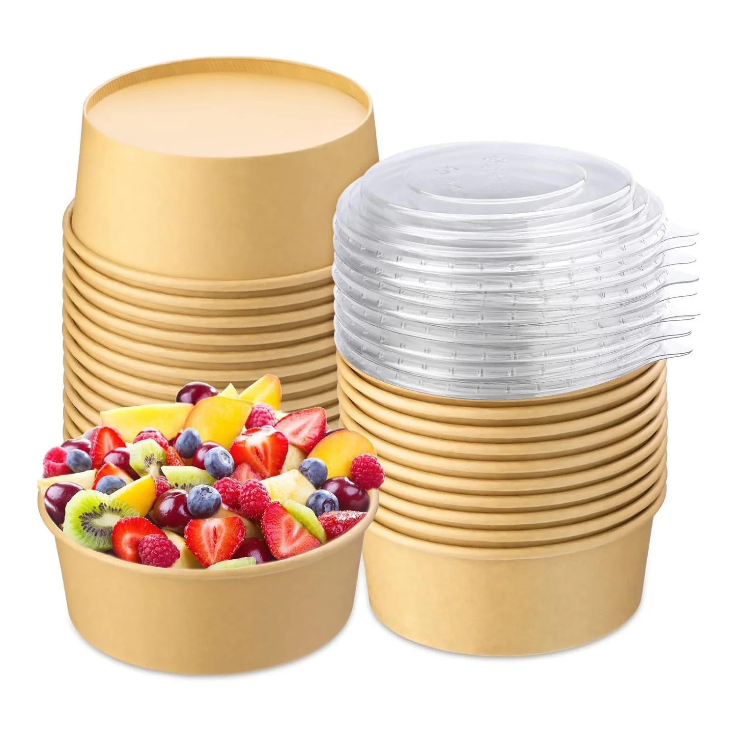 Large Brown Soup Bowl With Lid Disposable Kraft Paper Container Custom Printed Packaging for Takeout Hot Food Restaurant