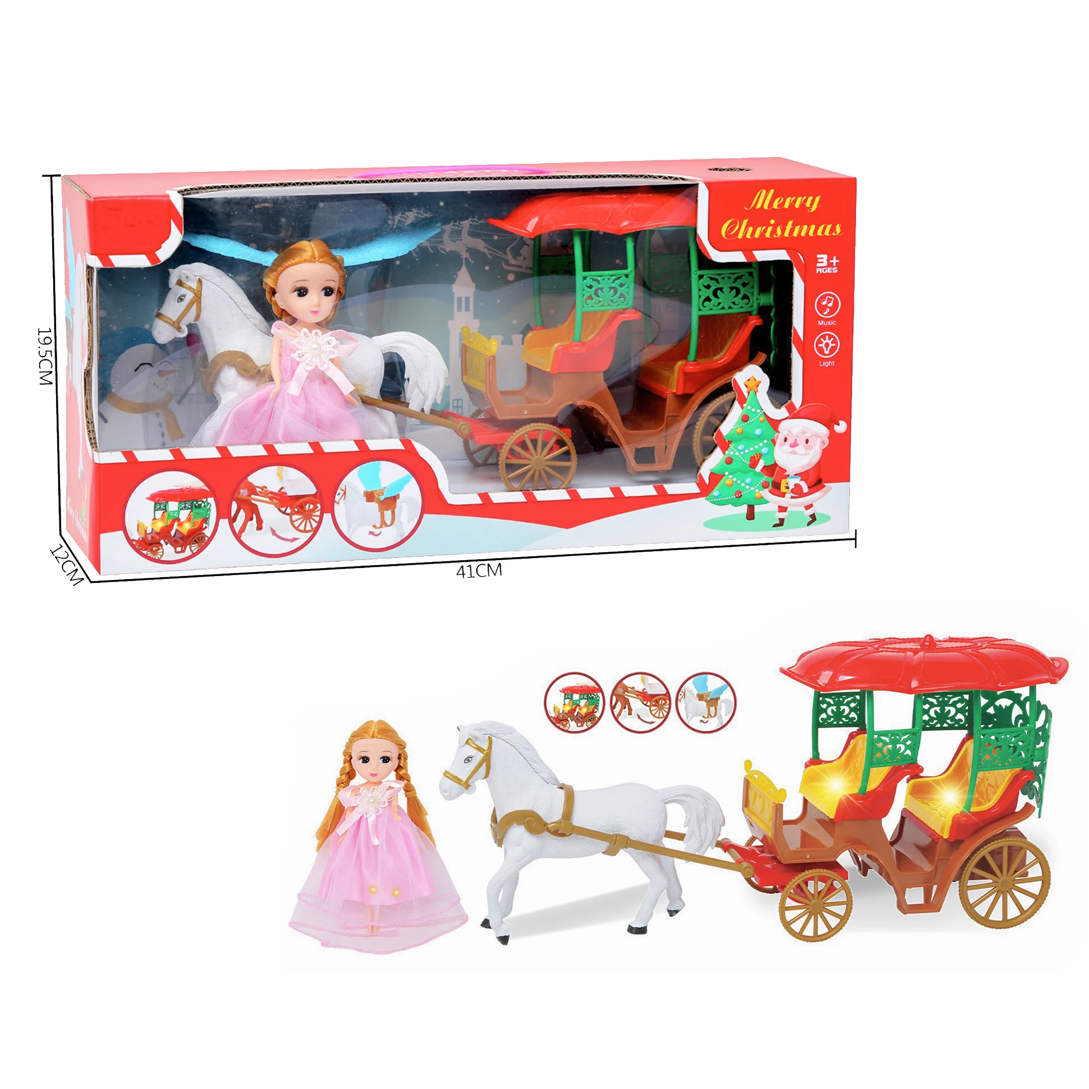 christmas carriage with light and music 7 inch - buy lovely doll