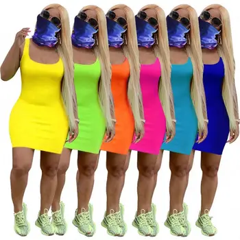 2022 women dresses summer clothes women solid color bodycon dress 2022 women neon green midi dress