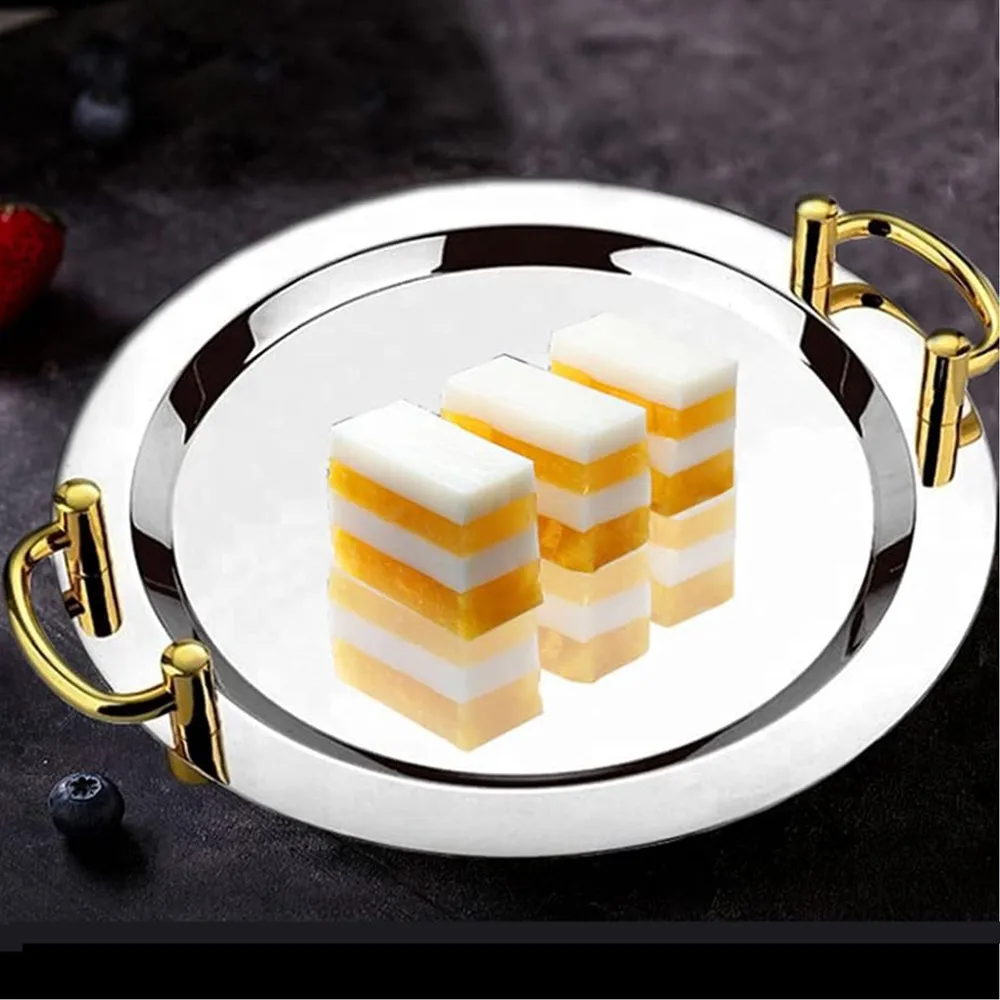 Золотые двойные ушные овальные тарелки из нержавеющей стали поднос для фруктов зеркальная тарелка отеля Ресторан Гриль свадебное милое блюдо