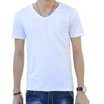 Men's new pure white men's crew neck short-sleeved T-shirt Men's T-shirt solid color short-sleeved trendy base shirt
