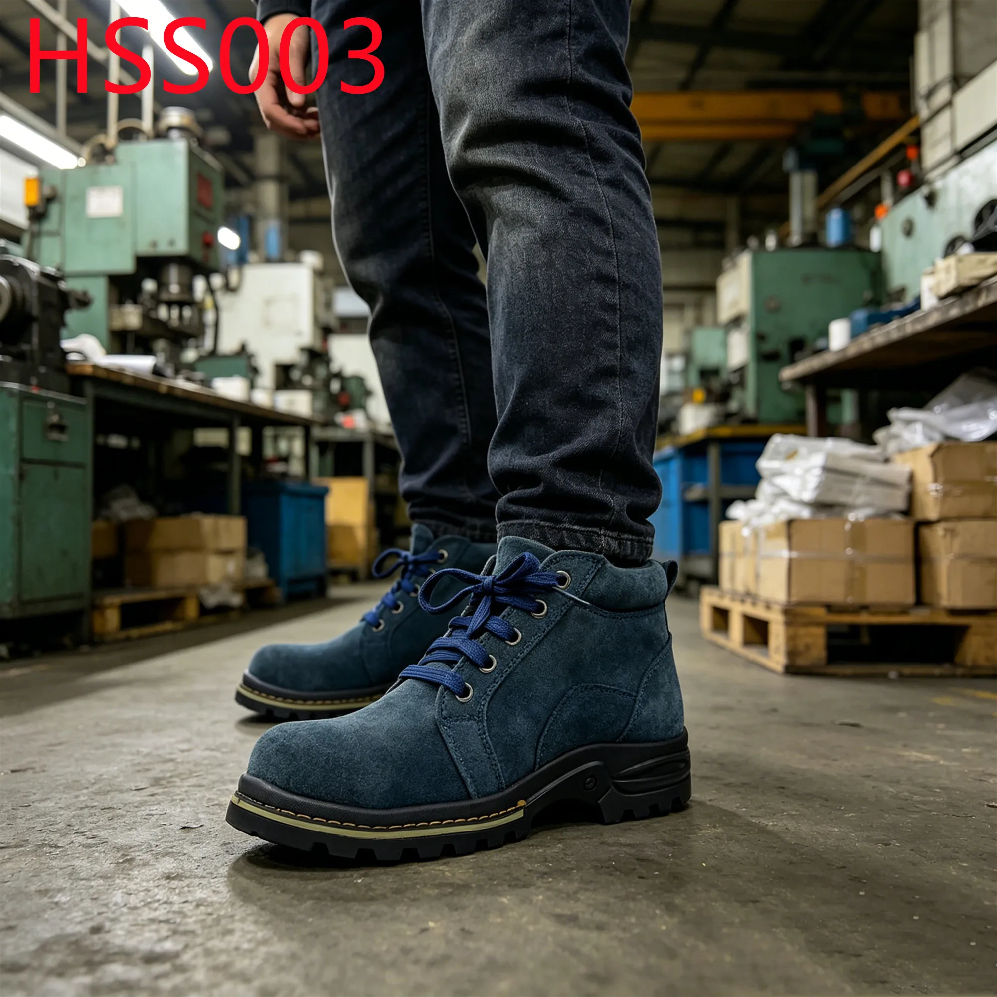 YYR,England Market Popular Natural Suede Leather Upper Blue Workout Shoes Machine Operator Anti-hit Security Footwear HSS003