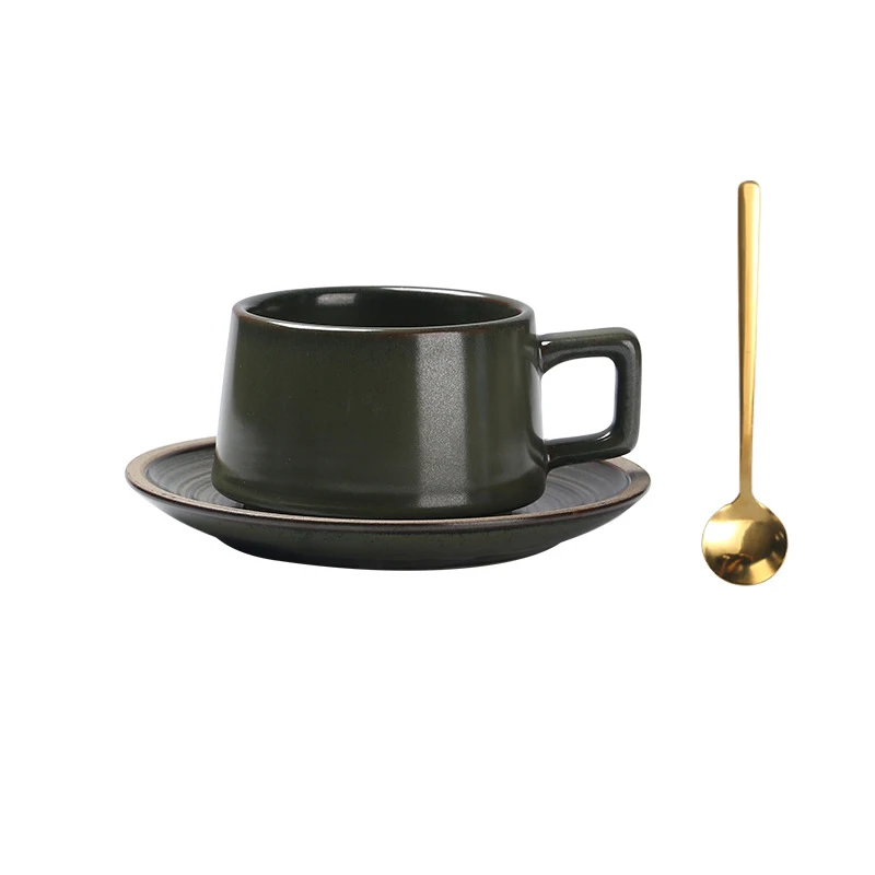 High Quality  Retro Style 300ml Porcelain Coffee Mug and Saucer Ceramic Coffee Cup Set