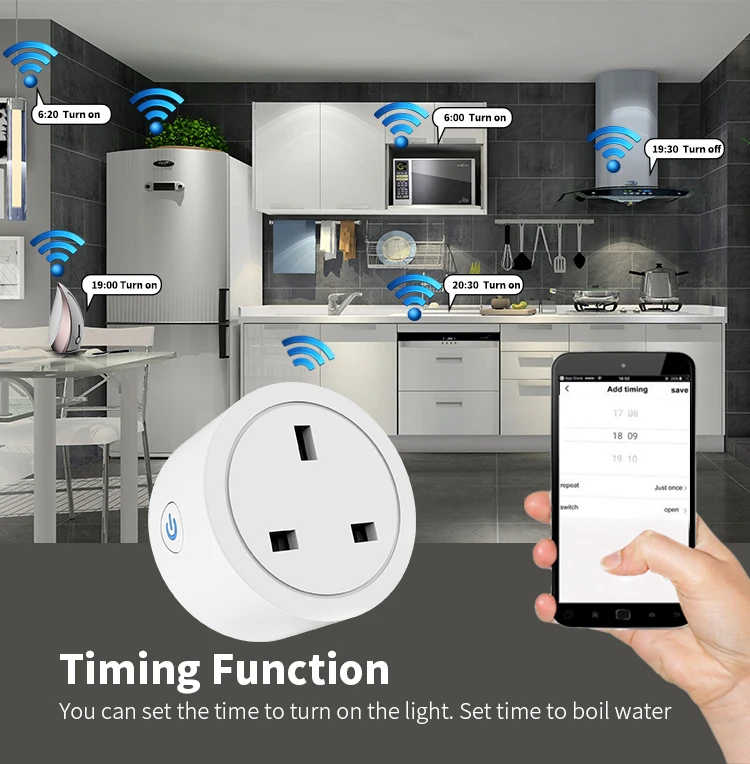 Tuya Wholesale WiFi Energy Monitoring Smart Plug with Motion Light ip44 Alexa Mini Outlet Works with UK 16A