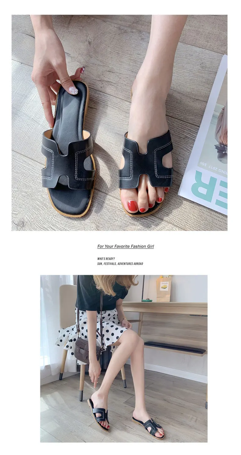 Großhandel Mode Damen Leder Hausschuhe Damen flache Slide Sandalen