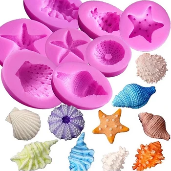 Ocean Series Pearl Conch Starfish Seashell Silicone Mould Fondant Baking Mold Diy Cake Decoration Handmade Soap Kitchen Mold