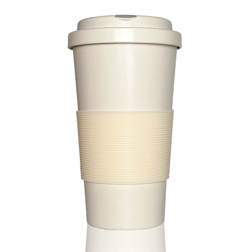Large Volume 20oz Recycle Bamboo Fiber Coffee Water Cup Tumbler Screwed Lid Two Ways of Drinking Silicone Band Heat-insulated