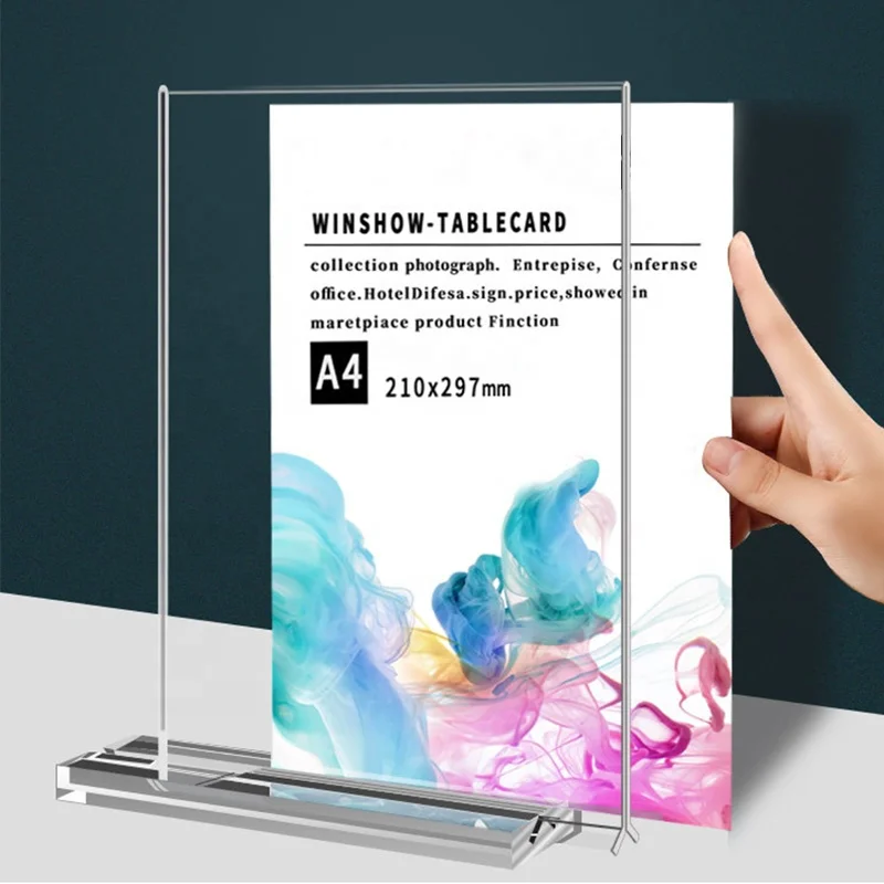 Acrylic Sign Holder A4 A5 A6 Acrylic T Shape Table Top Display Stand Bottom Load Acrylic Frame 7134