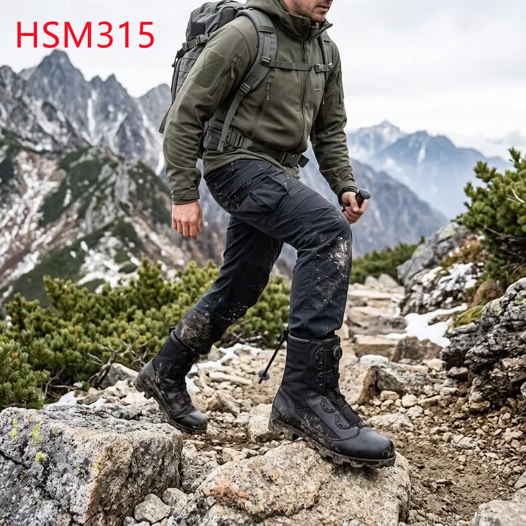 HY,Indonesia Market Popular Quick Rotary Buckle Design Hiking Boots Reinforced Stitching Rubber Outsole Combat Boots HSM315