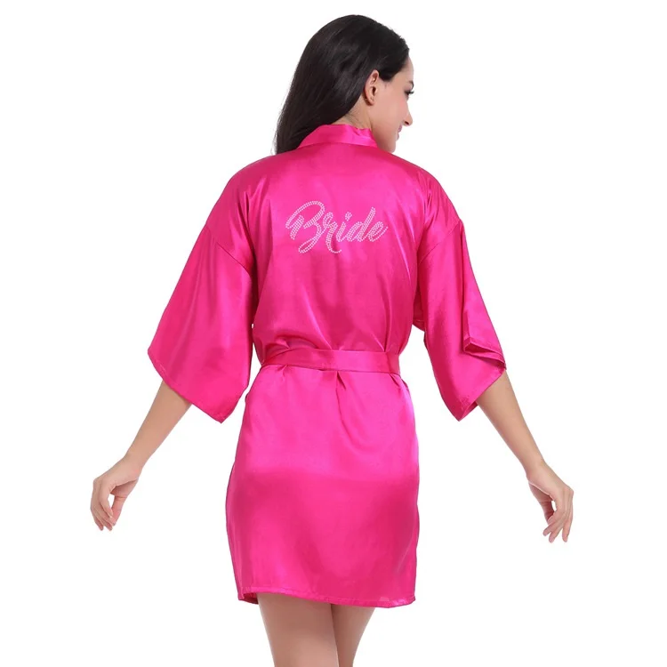 Women Silk Satin Short Night Robe Solid Kimono Fashion Bath Robe Sexy ...