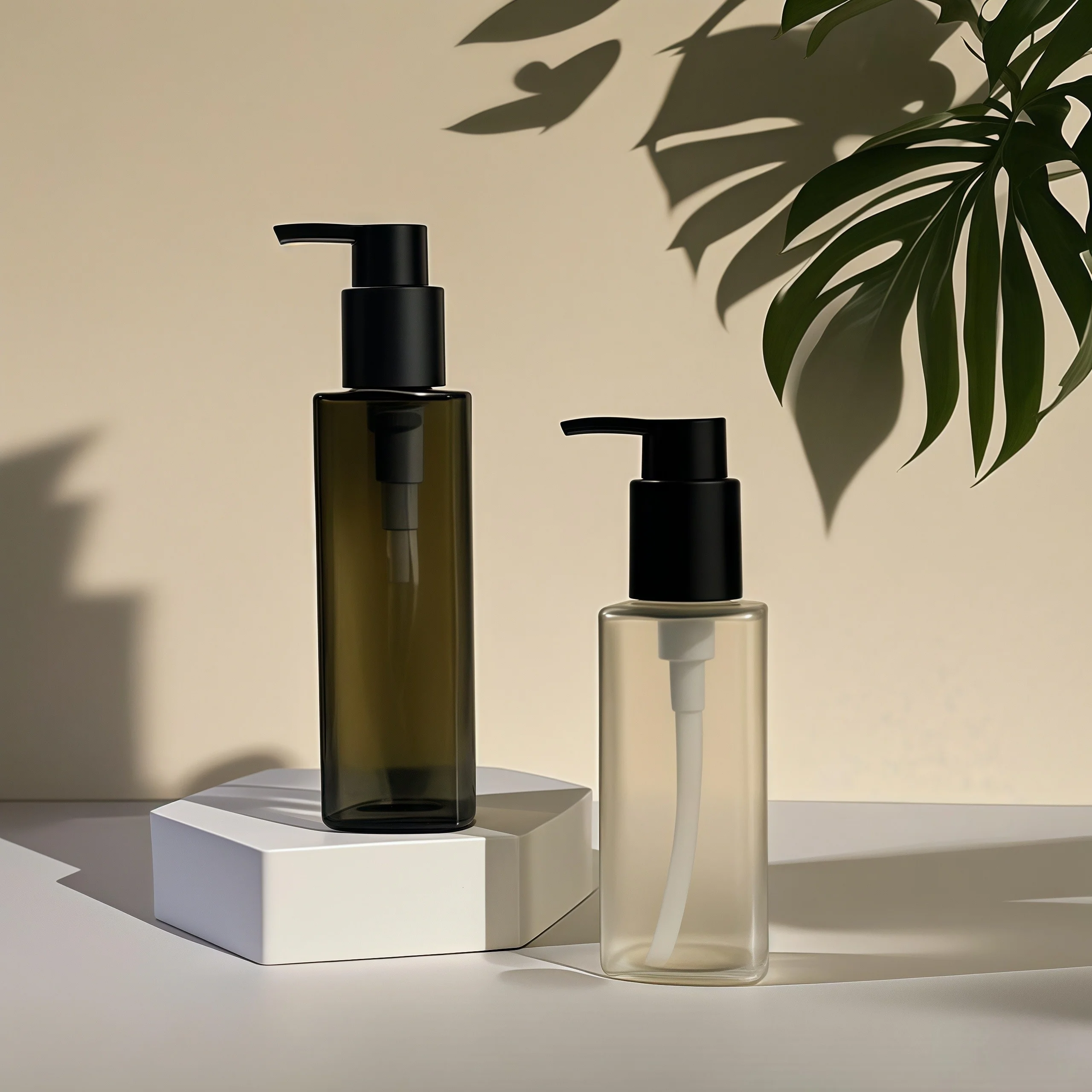 PET Plastic Square Bottle with Press Pump Sealing for Cosmetic Personal Care Packaging in Custom Colors