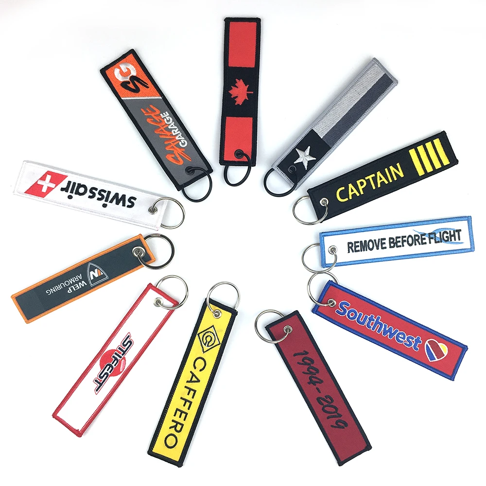 Promotional Gifts Custom Cheap Jet Tag Fabric Embroidery Car Keychains