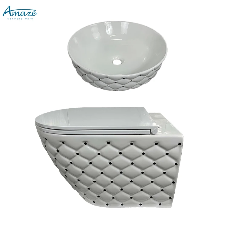 Modern wall hung toilet set match basin ceramic gold color wash basin golden bathroom sink details