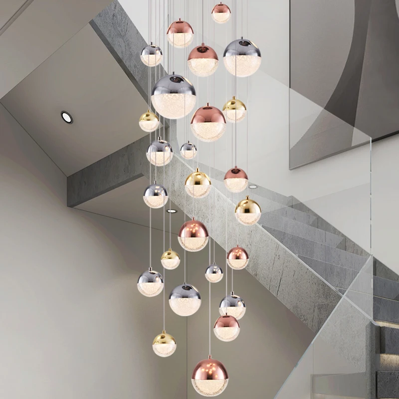 Factory Sales Nordic Luxury Style LED Pendant Lamps Acrylic Crystal Balls Chandelier for Staircase