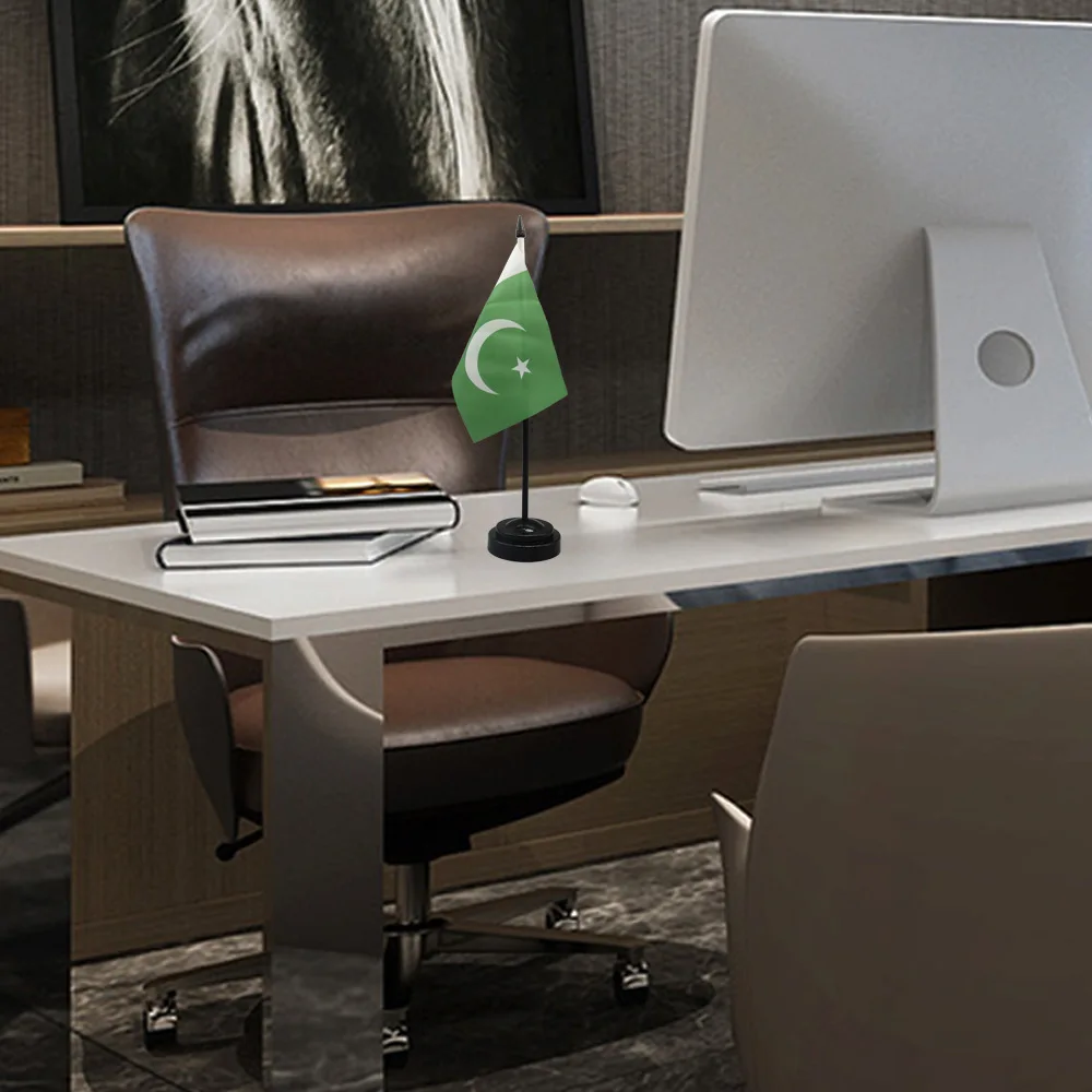 Pakistan Table Flags Stick Small Office Pakistani Desk Flag on Stand with Stand Base