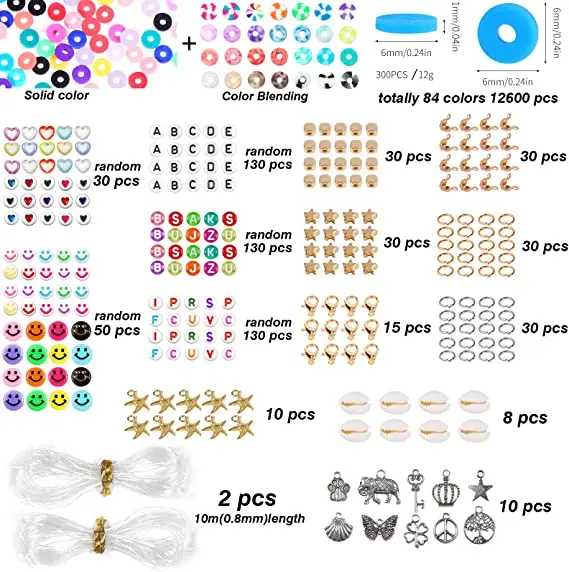 13200PCS 84 Colors Flat Round Polymer Clay Beads Kit Heishi Alphabet Letter Beads for Jewelry Bracelet Necklace Making