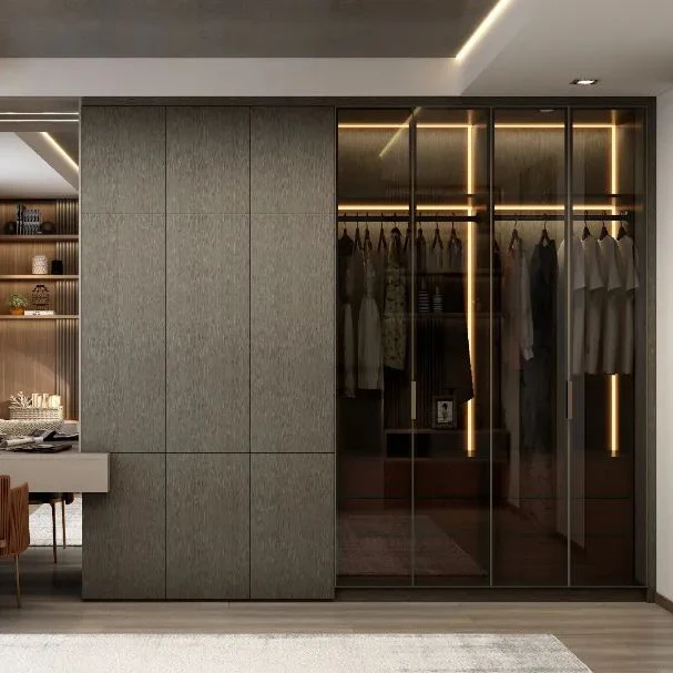 Melinco Dark Tone Modern Living Room Cabinet Coordinated Matte Walls Doors High Quality Eco-Friendly Durable for Villa Hotel