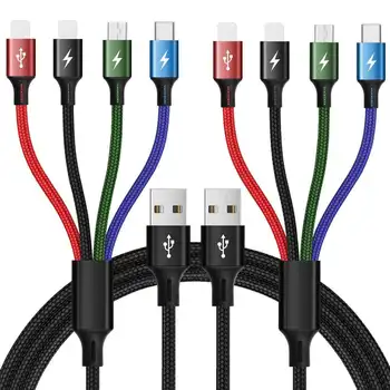 Type Mobile Micro 4 In 1 Magnetic Multi Led Phone Charger Usb C Line Mini Nylon Wire Android Usb Fast Charging Data Cable
