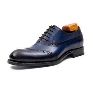 Fashionable Luxury Goodyear Welted Oxford Blue Men'S Wedding Dress Office Shoes Genuine Leather