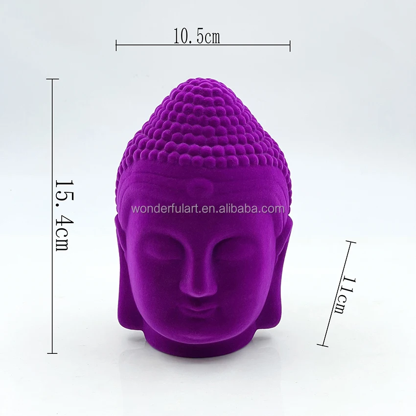 Religious Home Ornament Ceramic Purple Black Buddhism Buddha Head Statue Tabletop Figurine with Flocking Home Outdoor Decoration