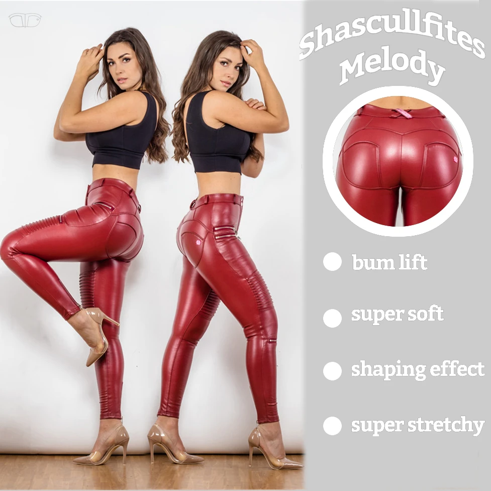 Faux Leather Leggings Women Black Stretchy Push Up High Waist Pants  Waterproof Knitted Fitness Skinny