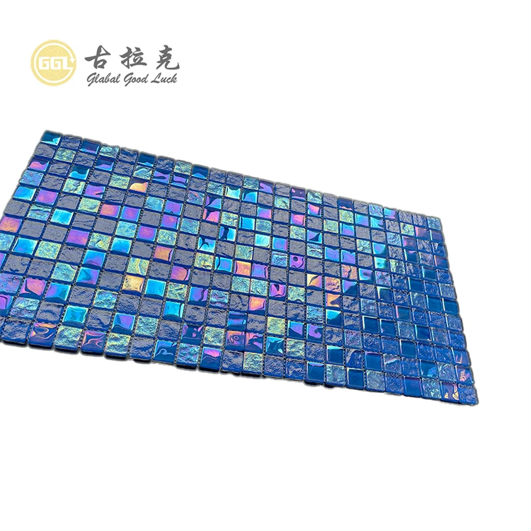 Iridescent Crystal Shining Blue Glass Swimming Pool Tile Mosaic