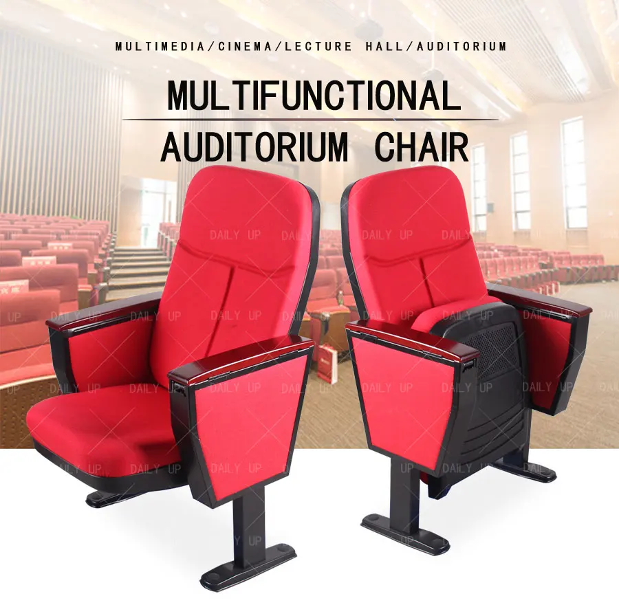 Factory Wholesale Auditorium Chair Metal Frame Folding Cinema Chair With Wooden Tablet And Fabric Seat For Lecture And Theater