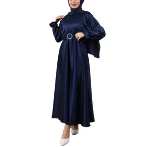 New Middle Eastern Robe Muslim Loose Large Swing Dress Elegant Belt Long Sleeve Elegant Dress