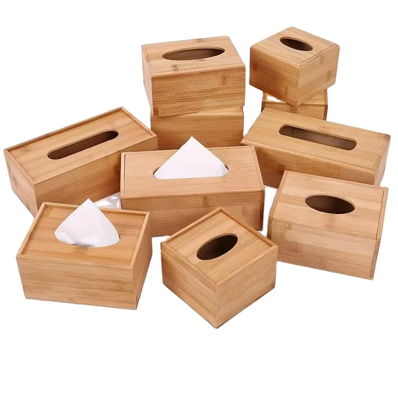 Tailai Bamboo Rectangular Tissue Box Tissue Holder Napkin Dispenser Wooden Rectangular Tissue Box Napkin Holder