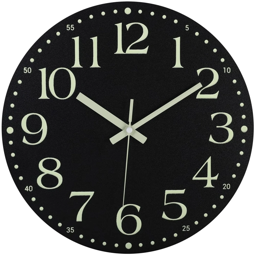 12 Inch Quartz Wall Clock with Silent Energy-Absorbing Luminous Numerals Wooden Glow-in-the-Dark MDF Decoration Lighted Hands