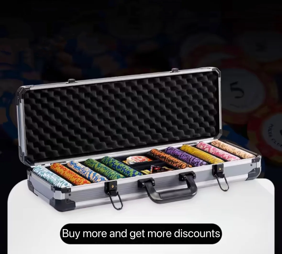 Черный алюминиевый корпус из красного дерева с бляшками для казино 500 хранения фишек покера и транспортировки стильных чипов