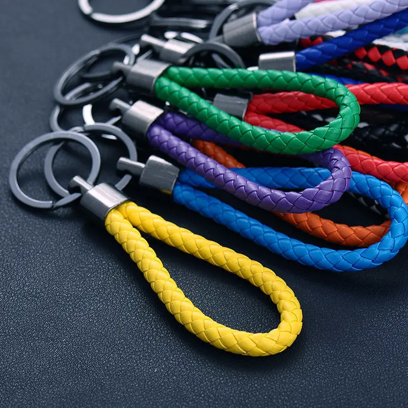 Pu Leather Woven Pu Rope Metal Keychain Rings Circle Pendant Key Chains ...