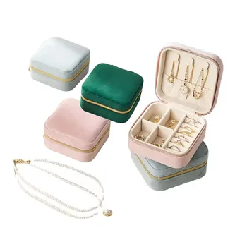 Wholesale Travel Portable Velvet Jewelry Storage Box Custom Logo Ring Earring Display Jewelry Holder Box Small Gift Packing Box