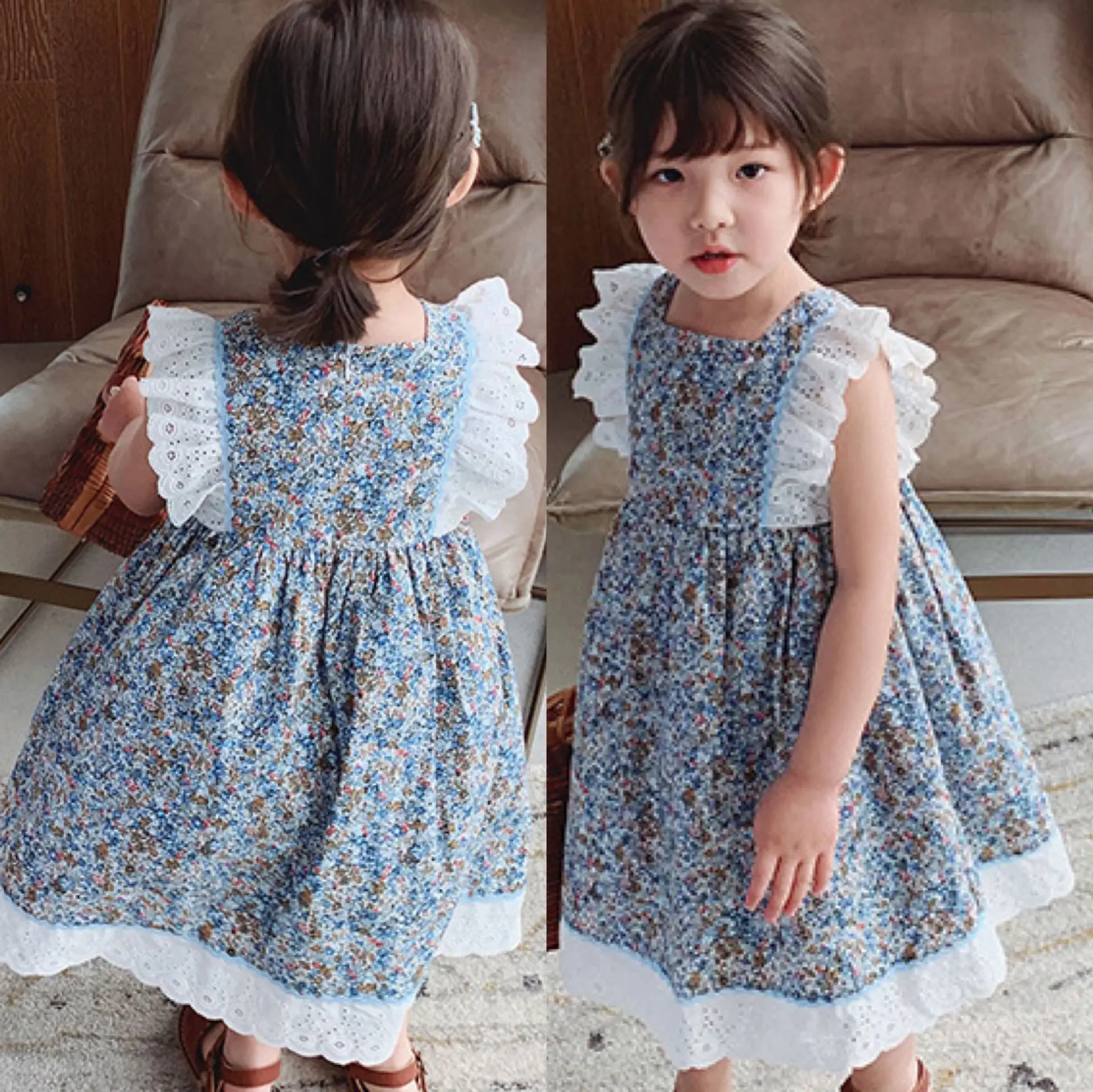 Cotton Toddler Baby Girls Kids Strap Bow Print Summer Dress Princess Dresses  Packaging Type Box