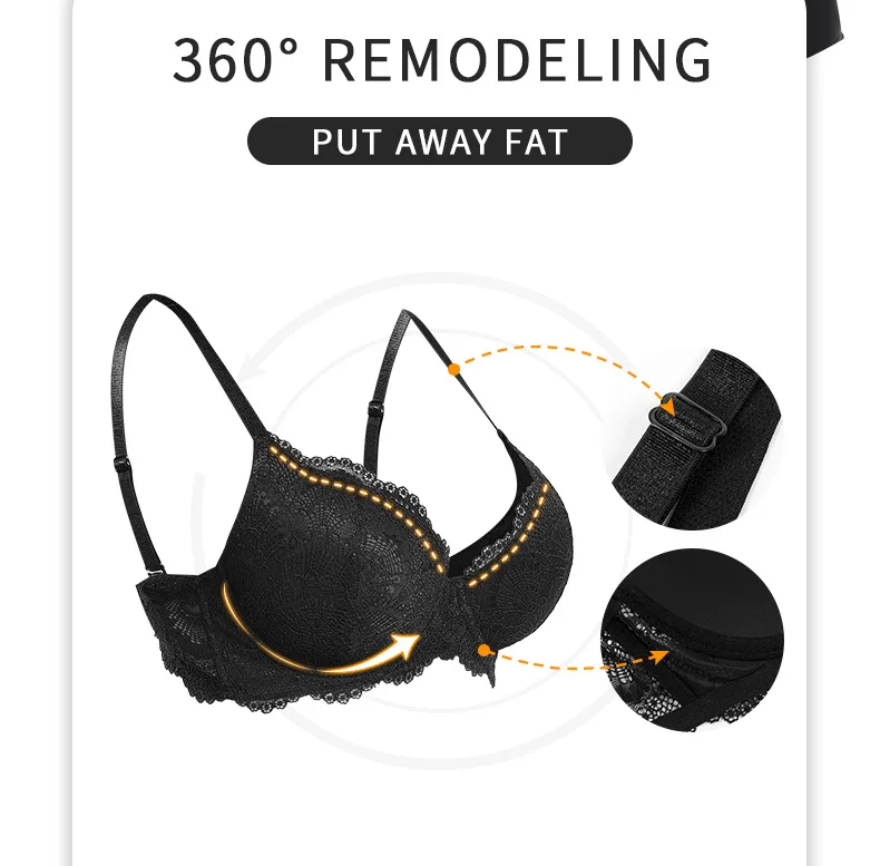 V210691 black lace push-up bra front view