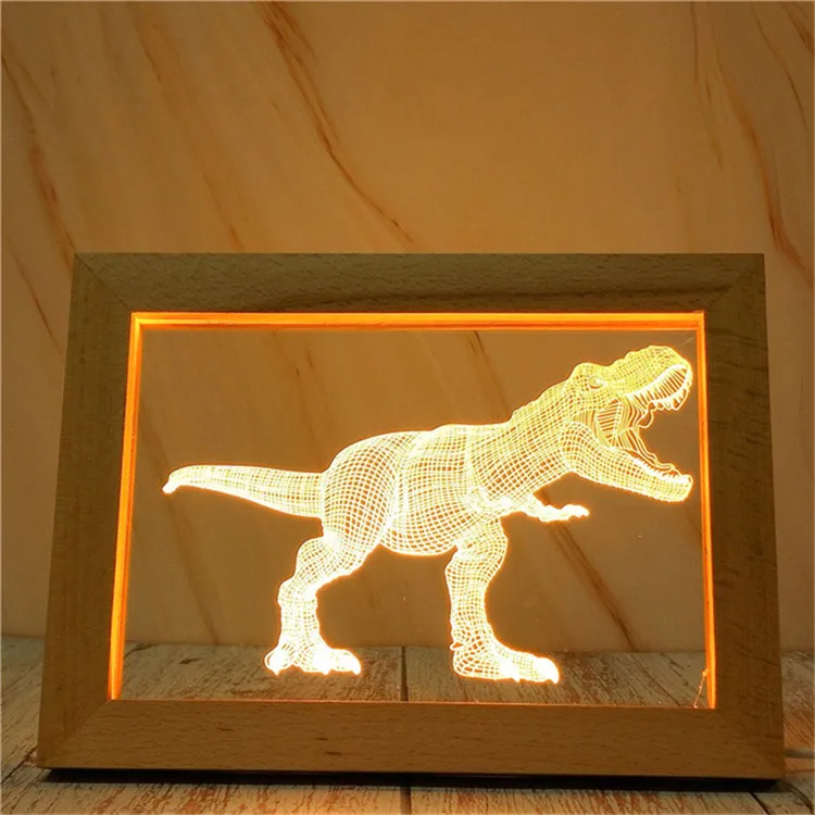High Quality Customized 5V USB Powered Wooden LED Photo Frame 3D Night Light With Blank Acrylic Sheet